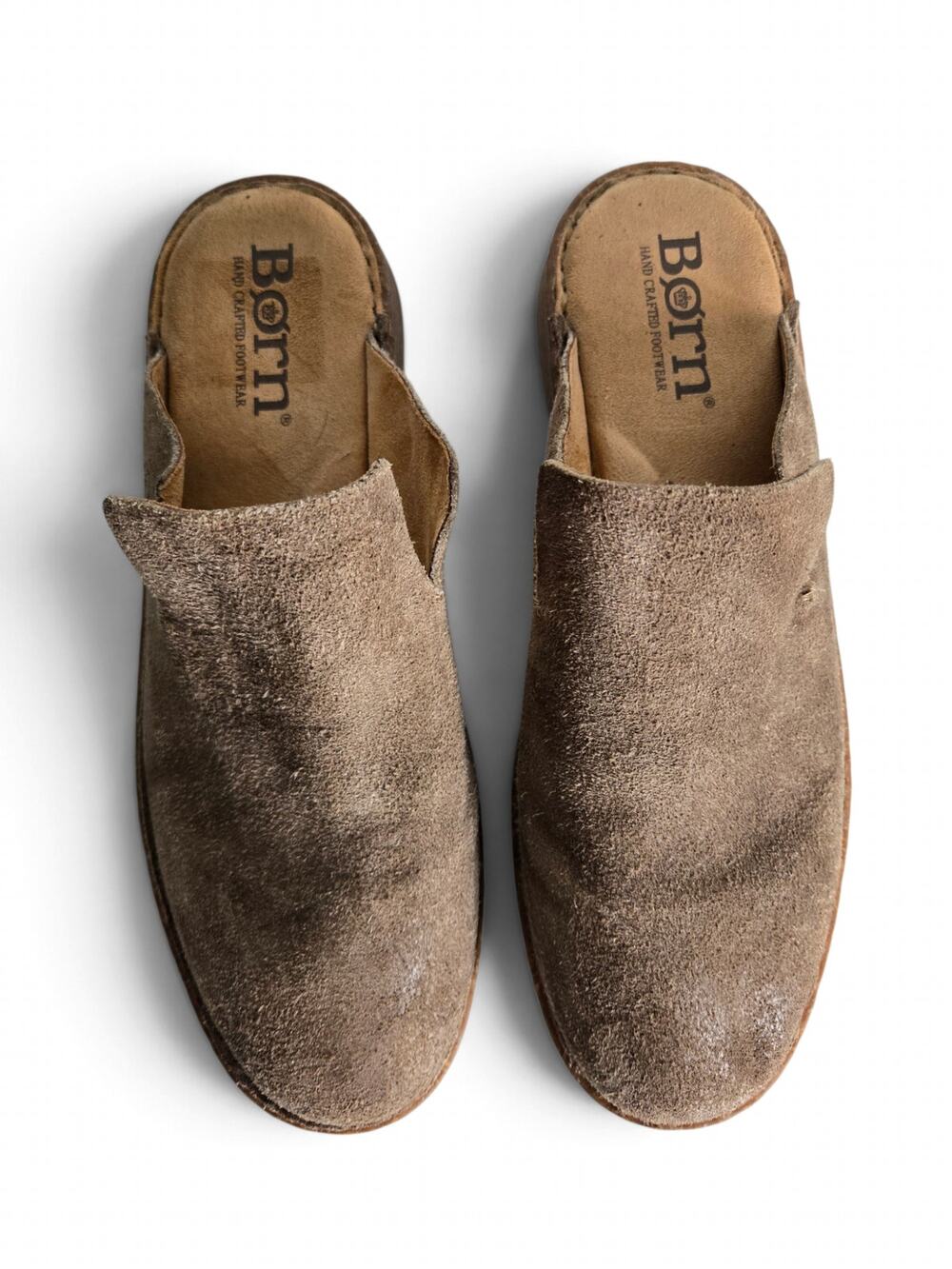 Born Selina Taupe Brown Suede Soft Leather Slip On Mules Comfort Clogs Flats 9